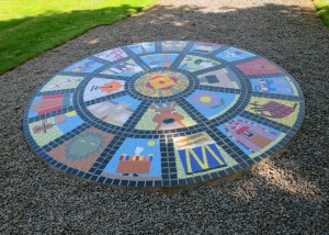 The 2.4m diameter floor mural was created for Halsway Manor by floor local Primary Schools.