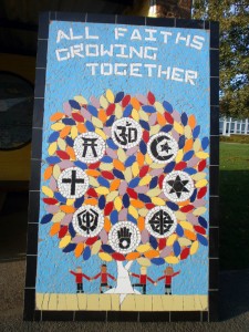 A multi faith mural created at Field End Junior School.